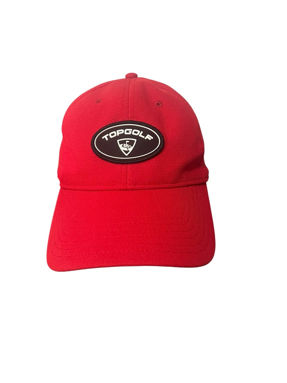 Topgolf Callaway Flex Fit Red Cap Hat Golf Six Panel L/XL 3D Rubber Logo Patch